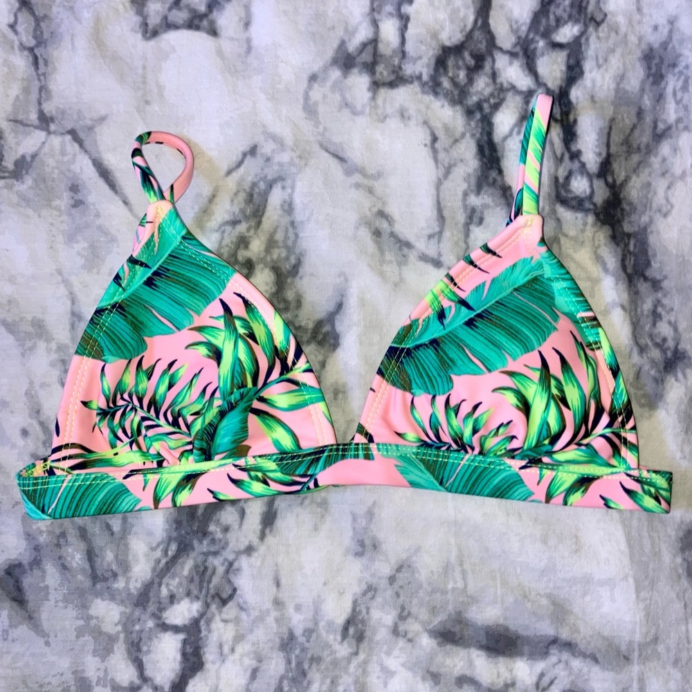 NWOT Tropical Palm Leaf Bubble Gum Pink Triangle String Bikini Top Small